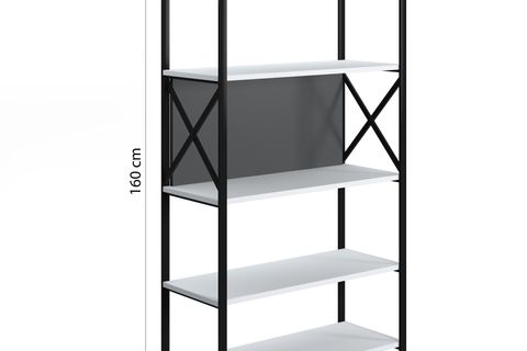 RUUM STORE BY DOĞTAŞ META GENİŞ KİTAPLIK, METAL GÖVDE OPAK BEYAZ ANTRASİT
