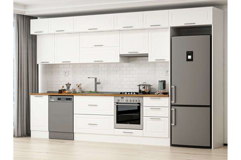 ALVİNKA 385X240 CM KLASİK MEBRAN MUTFAK DOLABI, MB E90S45S50 1 MEBRAN BEYAZ MDF