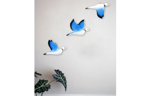 GÜVERCİN ÜÇLÜ DUVAR SÜSÜ, MAVİ