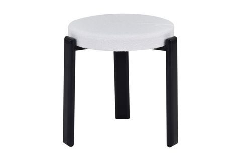 TERAS SİYAH METAL AYAK TEDDY KUMAŞ İSTİFLENEBİLİR TABURE, 6 ADET, BEYAZ
