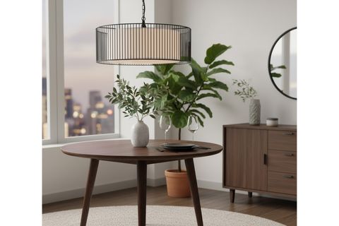 SERPİL SİYAH KAFES BEYAZ KUMAŞ AVİZE, 50 CM