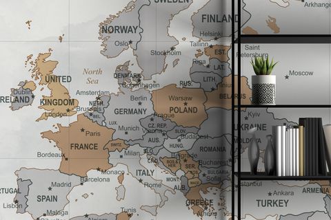 İNGİLİZCE DÜNYA HARİTASI DUVAR KAĞIDI, GRİ, 200X200