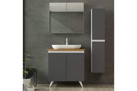 NİKA BANYO DOLABI AY2K76, BEYAZ ANTRASİT, 100 CM