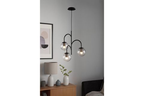 YAĞMUR SİYAH AVİZE ÜÇLÜ ŞEFFAF CAMLI