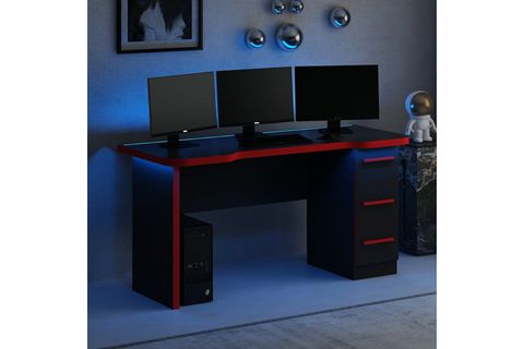 PHOENİX RGB LED IŞIKLI OYUNCU MASASI, SİYAH, SET10