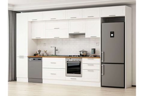 ALVİNKA 390X240 CM KLASİK MEBRAN MUTFAK DOLABI, MBB E80B50S60 1 MEBRAN BEYAZ MDF