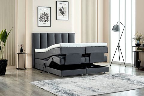 NERA KUMANDALI BAZA BAŞLIK YATAK SETİ, ANTRASİT, 200X200