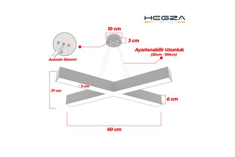 HEGZA LIGHTING PAPILLON LED AVİZE, GRİ KASA BEYAZ IŞIK