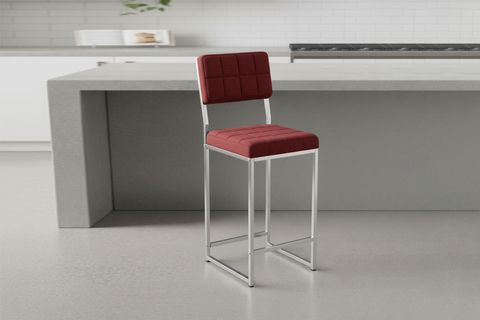RİVA BAR MUTFAK SANDALYESİ, KROM KAPLAMA AYAKLI, BORDO