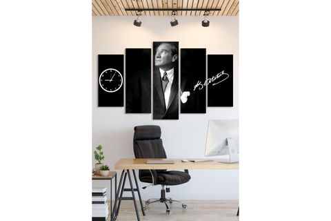 ATATÜRK BEŞLİ SAATLİ KANVAS TABLO