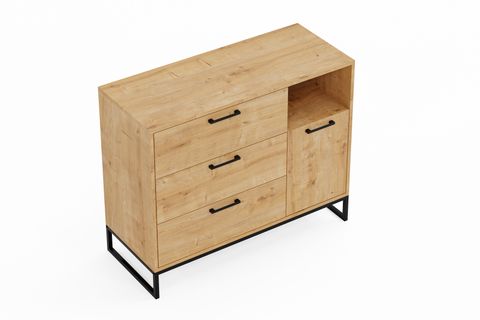FURMET MODÜLER YUKON ŞİFONYER, SAFİR MEŞE, 3 ÇEKMECELİ VE KAPAKLI