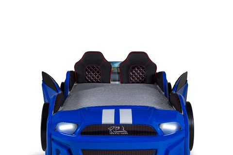 MUSTANG ARABALI FULL LEDLİ KUMANDALI MÜZİKLİ YATAK, MAVİ