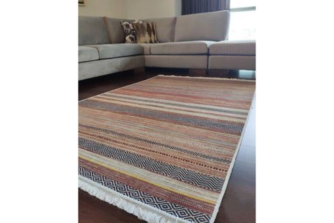 HALIMAX DARA 178 KAYMAZ DOKUMA TABANLI ÇİZGİLİ MODERN HALI, TURUNCU, 100X300