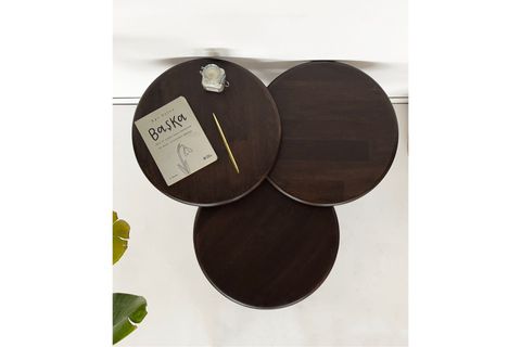 DOĞAL MASİF AHŞAP YÖRÜNGE SEHPA SETİ, ÜÇLÜ, CEVİZ