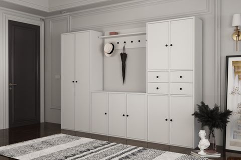 LEONARDO PORTMANTO VESTİYER 215, DOLAPLI ÇEKMECELİ, BEYAZ, 230 CM