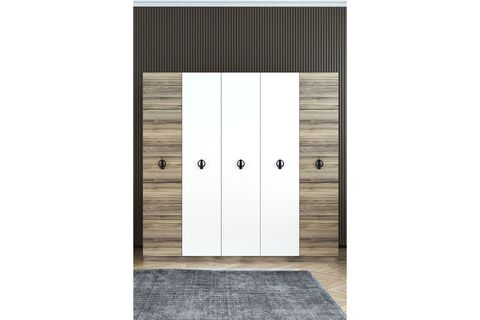 DİLAN COUNTRY GARDIROP, 5 KAPAKLI ASKILIKLI RAFLI BÖLMELİ, BEYAZ MEŞE