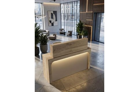 APOLLON LED IŞIKLI KARŞILAMA BANKOSU, SEPET KUMTAŞI, 150 CM ÇEKMECELİ