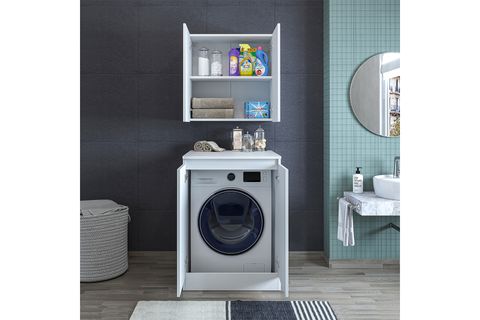 ROOMART CD1 ÇAMAŞIR MAKİNESİ DOLAP TAKIMI, ÜST DOLAPLI, MAT BEYAZ