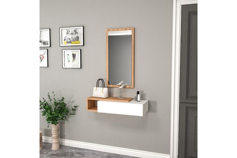 VİEN ÇEKMECELİ RAFLI AYNALI DRESUAR, ATLANTİK ÇAM BEYAZ