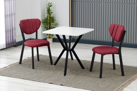 ELİS MUTFAK MASA TAKIMI, 2 SANDALYE, SİYAH, 70X70 CM, BORDO