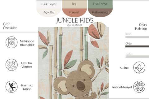 EKO JUNGLE KİDS KOALA FİGÜRLÜ YIKANABİLİR ÇOCUK ODASI HALISI JGL 03, MULTY, 130X190