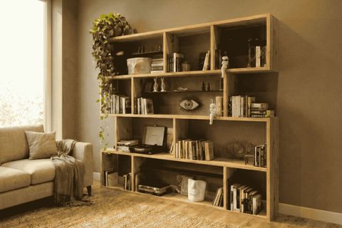 WOODESK YONCA MASİF AHŞAP KİTAPLIK, NATURAL RENK, 200X200 CM