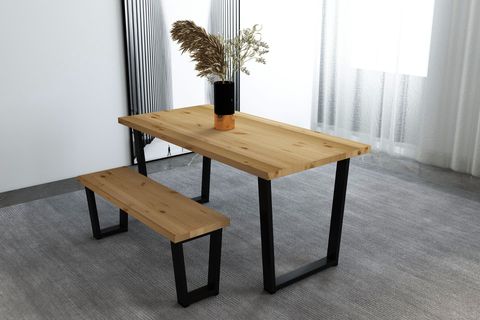WOODESK EYLÜL MASİF BANKLI YEMEK MASASI TAKIMI, NATURAL RENK, 180X80, CPT7671-180