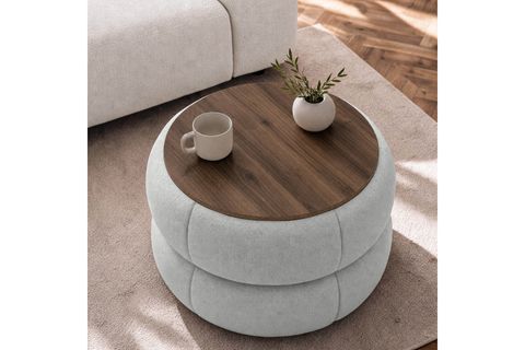 MODEVİA SEHPALI PUF, CEVİZ AÇIK GRİ