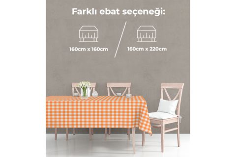 KARELİ PAMUKLU MASA ÖRTÜSÜ, TURUNCU 160X160 CM