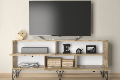 WOOD'N LOVE KATRE TV ÜNİTESİ, METAL AYAK, ATLANTİK ÇAM SİYAH, 150 CM
