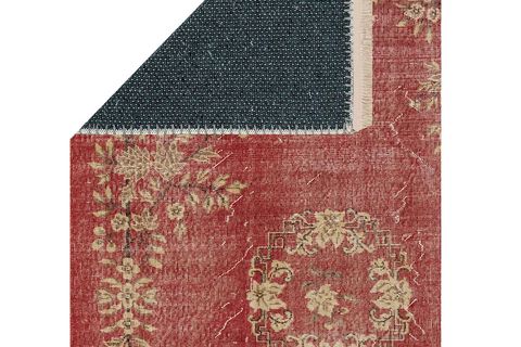 VİNTAGE KIRMIZI ÇİÇEK DESENLİ DEKORATİF DOKUMA TABAN HALI, 335 YNG, 60X120 CM