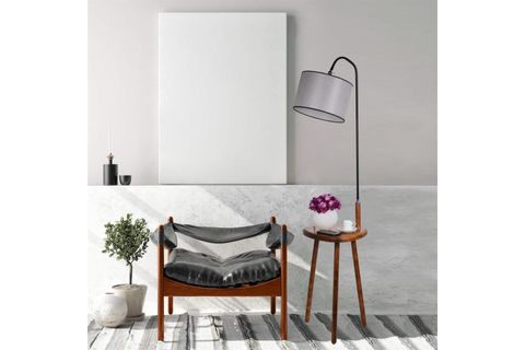 DEMET SEHBALI AHŞAP LAMBADER CEVİZ SİLİNDİR HASIR GRİ ABAJURLU
