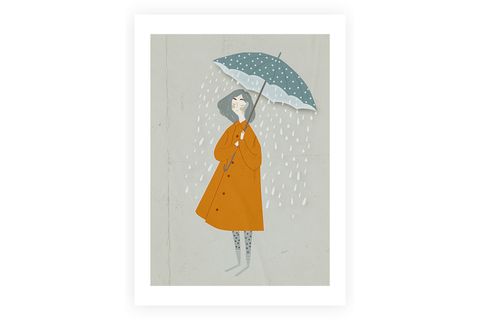 ŞEMSİYELİ KIZ TABLO, BEYAZ ÇERÇEVE, 18X24