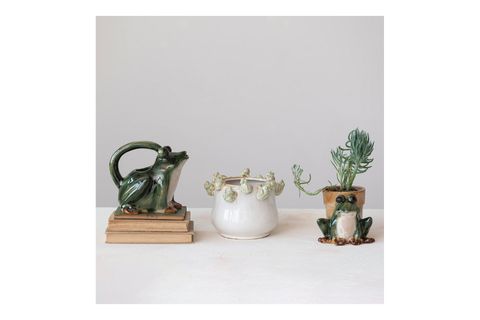 YEŞİL SERAMİK KURBAĞA SAKSI SALON OFİS BALKON DEKORU