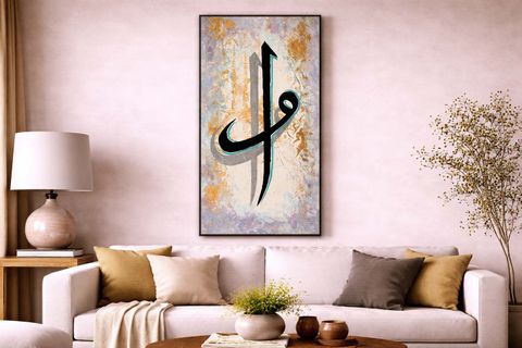 MOR MAVİ VE ALTIN DESENLİ ORİJİNAL YAĞLI BOYA TABLO