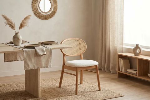 OSLO SANDALYE, NATUREL AHŞAP, KREM KUMAŞ