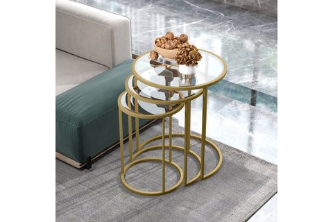 MARSAH HOME ZİGON SEHPA TAKIMI, GOLD, ŞEFFAF CAM