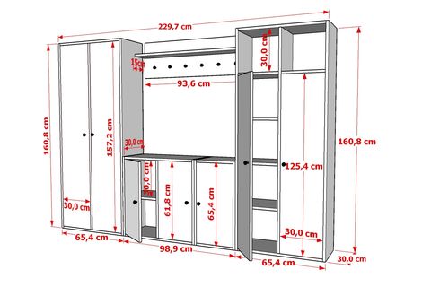 LEONARDO PORTMANTO VESTİYER 297, DOLAPLI, BEYAZ, 230 CM VST1018