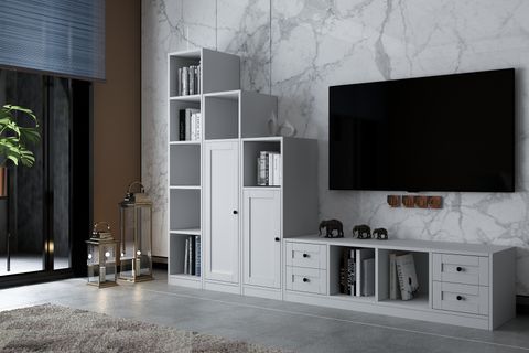 NORTH TV ÜNİTESİ, 2 KAPAKLI 4 ÇEKMECELİ, BEYAZ, 230 CM, TV-1231