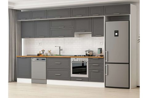 ALVİNKA 390X240 CM KLASİK MEBRAN MUTFAK DOLABI, MB E80S60S50 1 MEBRAN ANTRASİT SUNTALAM