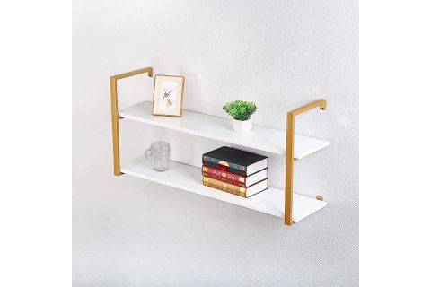 TASNİA GOLD METAL AHŞAP DUVAR RAFI 120 CM 2 KATLI