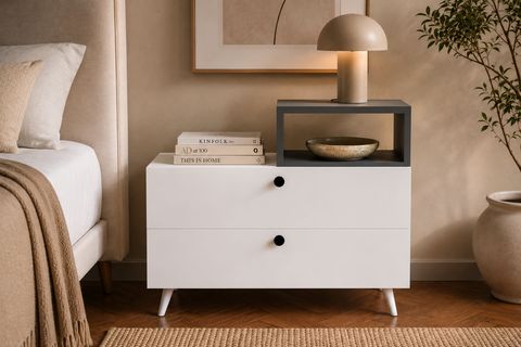LUNA KOMODİN, BEYAZ ANTRASİT, KAPAKSIZ 2 ÇEKMECE