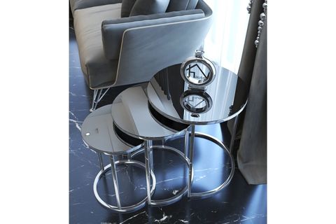 TUBİHOME ZİGON SEHPA, GÜMÜŞ METAL, TEMPERLİ CAM