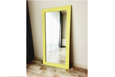 DFN WOOD MASİF AHŞAP DİKDÖRTGEN DEKORATİF AYNA, SARI, 170X70