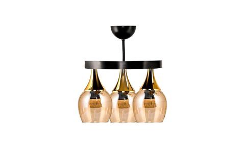 ÜÇLÜ BAL RENGİ CAMLI TEPSİLİ SARKIT AVİZE