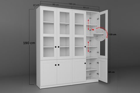 LİSA VİTRİN ÇOK AMAÇLI DOLAP, 8 KAPAKLI, BEYAZ