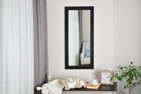DFN WOOD MASİF AHŞAP DİKDÖRTGEN DUVAR AYNASI, SİYAH, 120X50