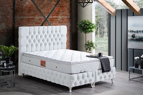 ROMA BAZA BAŞLIK VE REAL PEDLİ YATAK SETİ, BEYAZ, 90X200