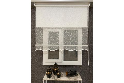 ÇİFT MEKANİZMALI TÜL VE STOR PERDE, BULUT DESENLİ, KIRIK BEYAZ, 150X260