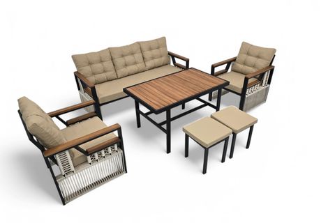 RELAKS İP ÖRGÜ METAL ÜÇLÜ OTURMA GRUBU, GRİ